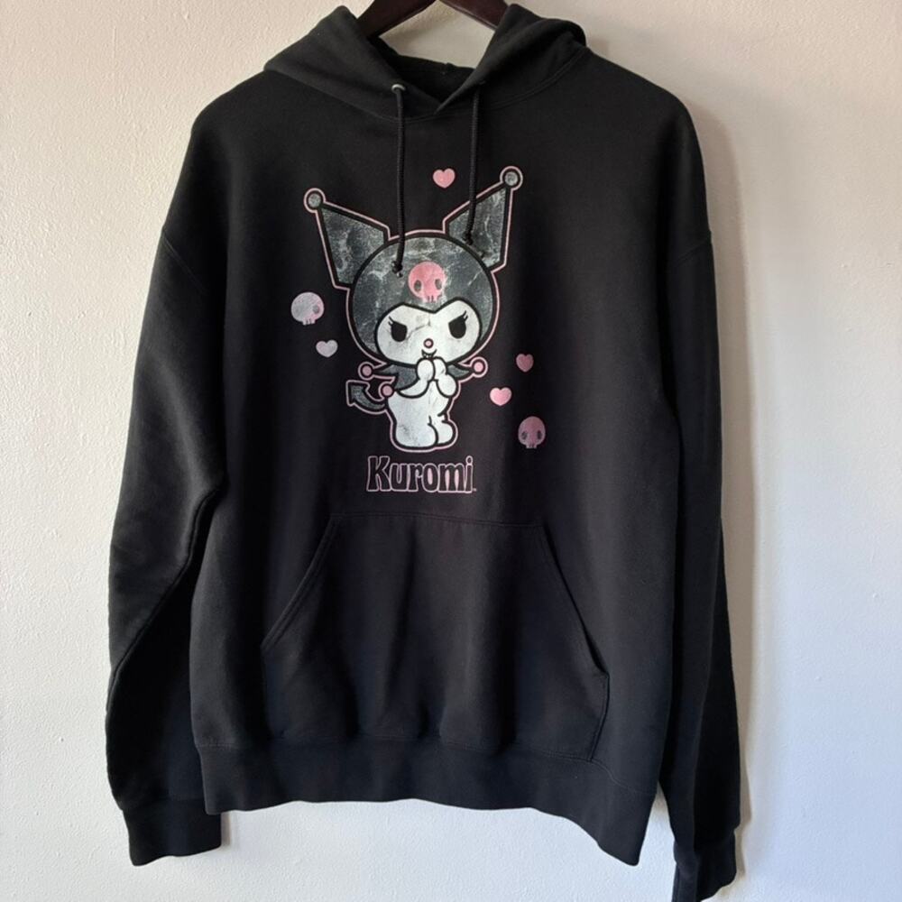 Kuromi Hoodie Womens Large Black Sanrio Graphic Pullover Goth Kawaii Emo